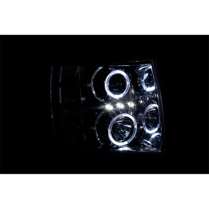 Anzo USA | Projector Headlight Set w/Halo Clear Lens Chrome Housing w/LED Parking/Projector/Halo Pair | Fits Silverado 1500 | 111199