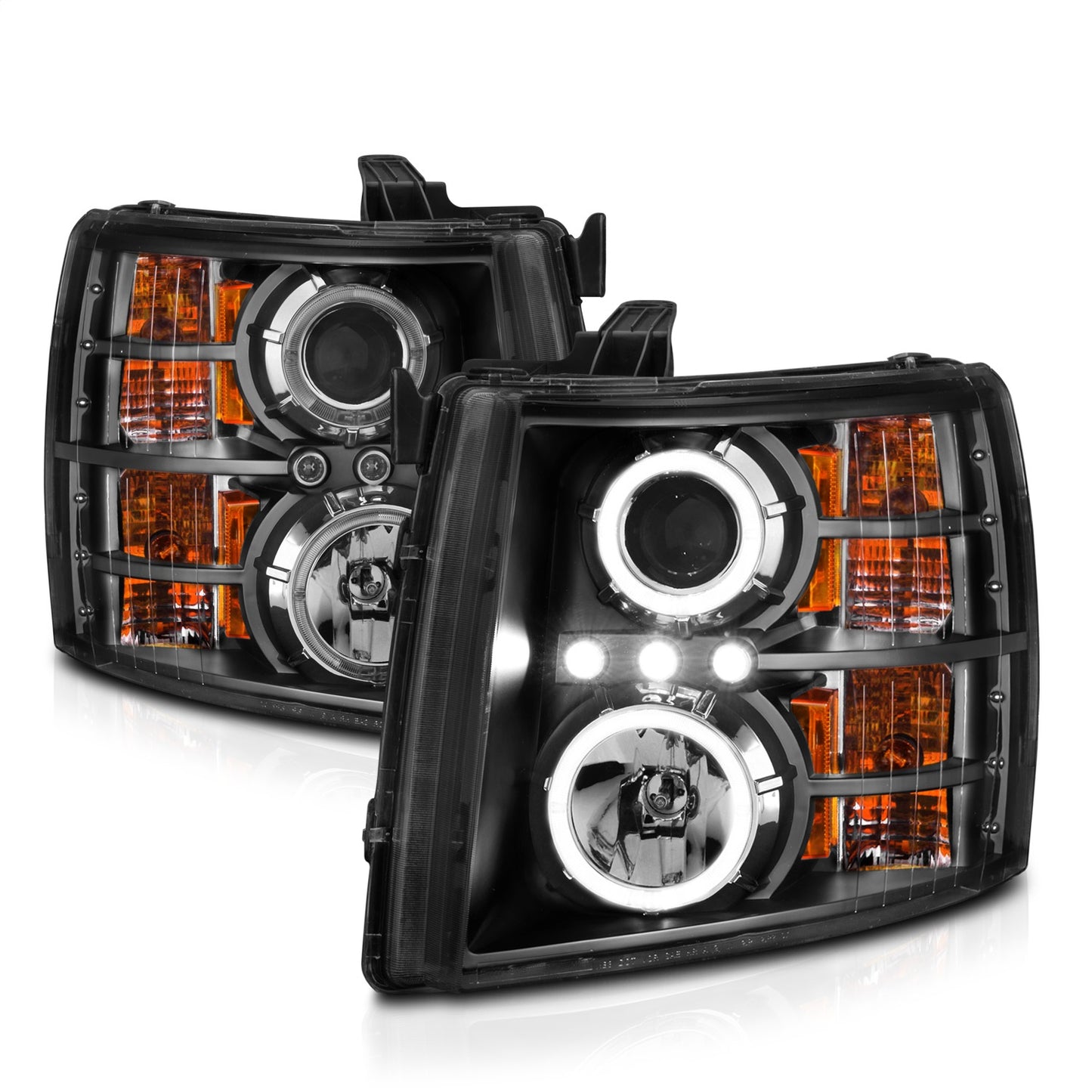 Anzo USA | Projector Headlight Set w/Halo Clear Lens Black Housing w/LED Parking/Projector/Halo Pair | Fits Silverado 1500 | 111200