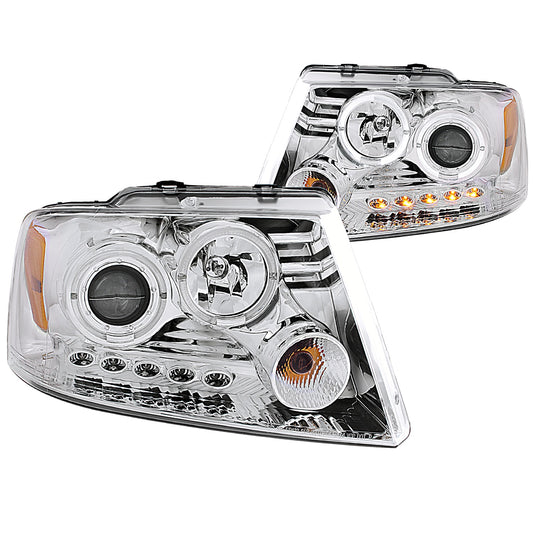 Anzo USA | Projector Headlight Set w/Halo Clear Lens Chrome Housing G2 Pair w/LED Strip | Fits F-150 | 111203