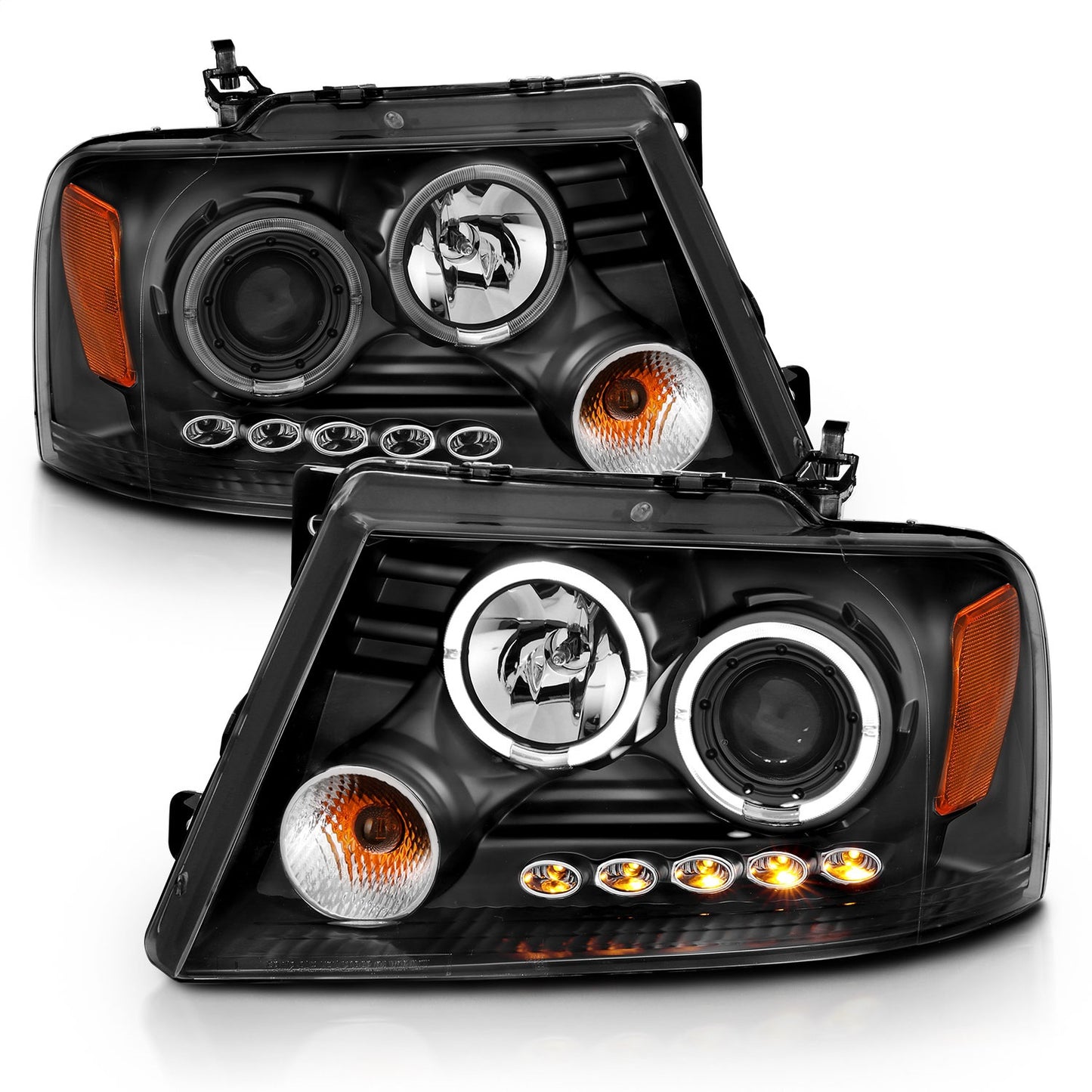 Anzo USA | Projector Headlight Set w/Halo Clear Lens Black Housing w/2 Halos w/LED Parking/Projector/Halos G2 Pair | Fits F-150 | 111204