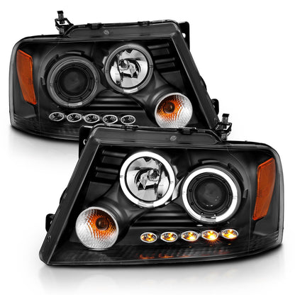 Anzo USA | Projector Headlight Set w/Halo Clear Lens Black Housing w/2 Halos w/LED Parking/Projector/Halos G2 Pair | Fits F-150 | 111204