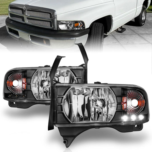 Anzo USA | Crystal Headlight Set Clear Lens Black Housing w/LED Accent Pair | Fits Ram 1500 | 111205