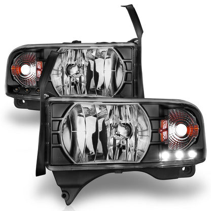 Anzo USA | Crystal Headlight Set Clear Lens Black Housing w/LED Accent Pair | Fits Ram 1500 | 111205