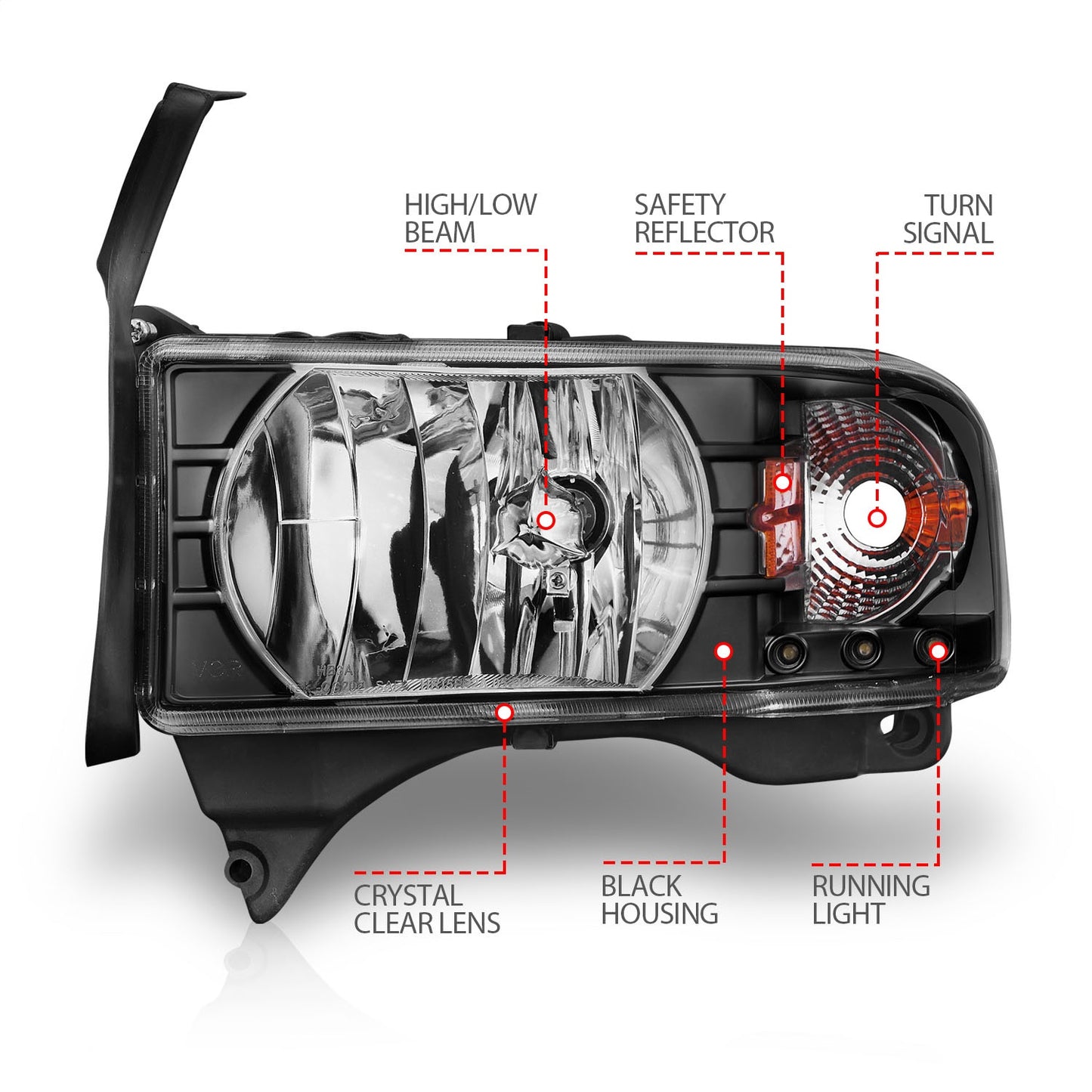 Anzo USA | Crystal Headlight Set Clear Lens Black Housing w/LED Accent Pair | Fits Ram 1500 | 111205