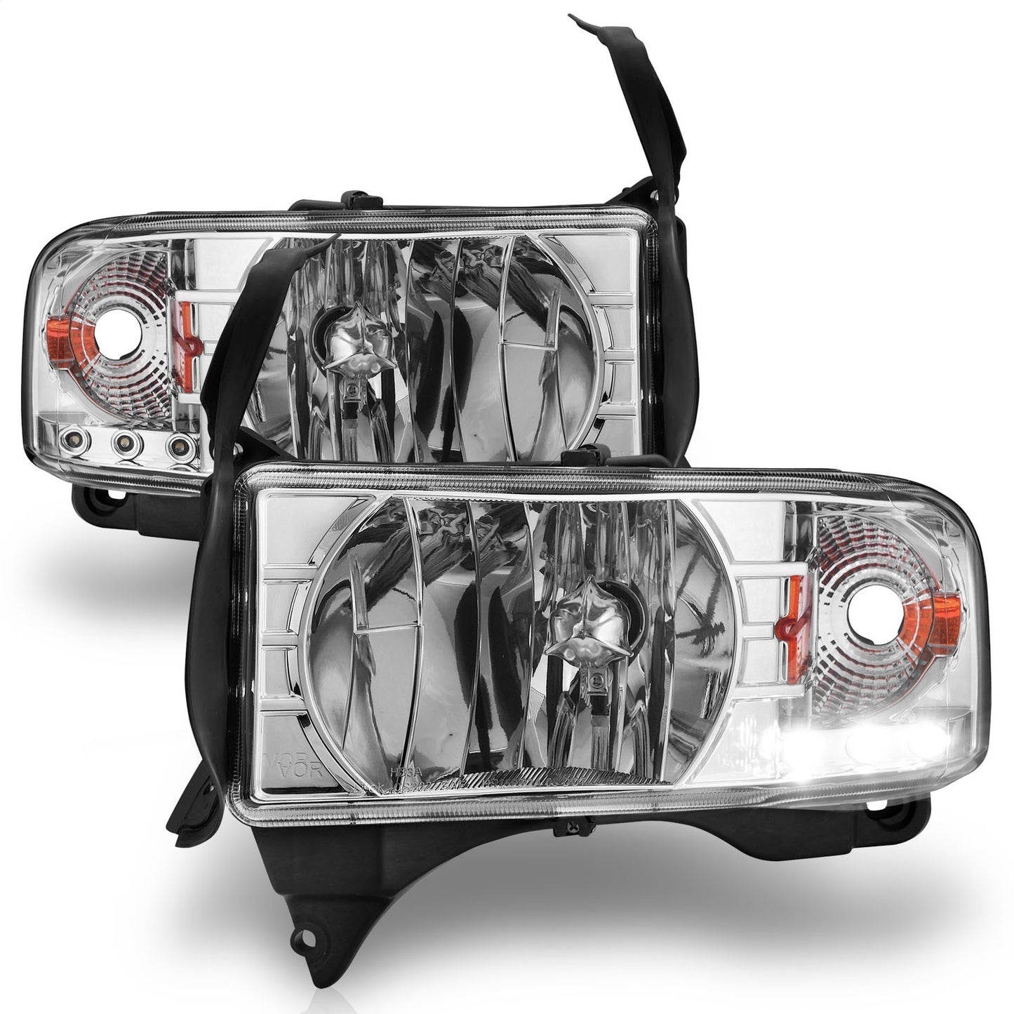Anzo USA | Crystal Headlight Set Clear Lens Chrome Housing w/LED Accent Pair | Fits Ram 1500 | 111206