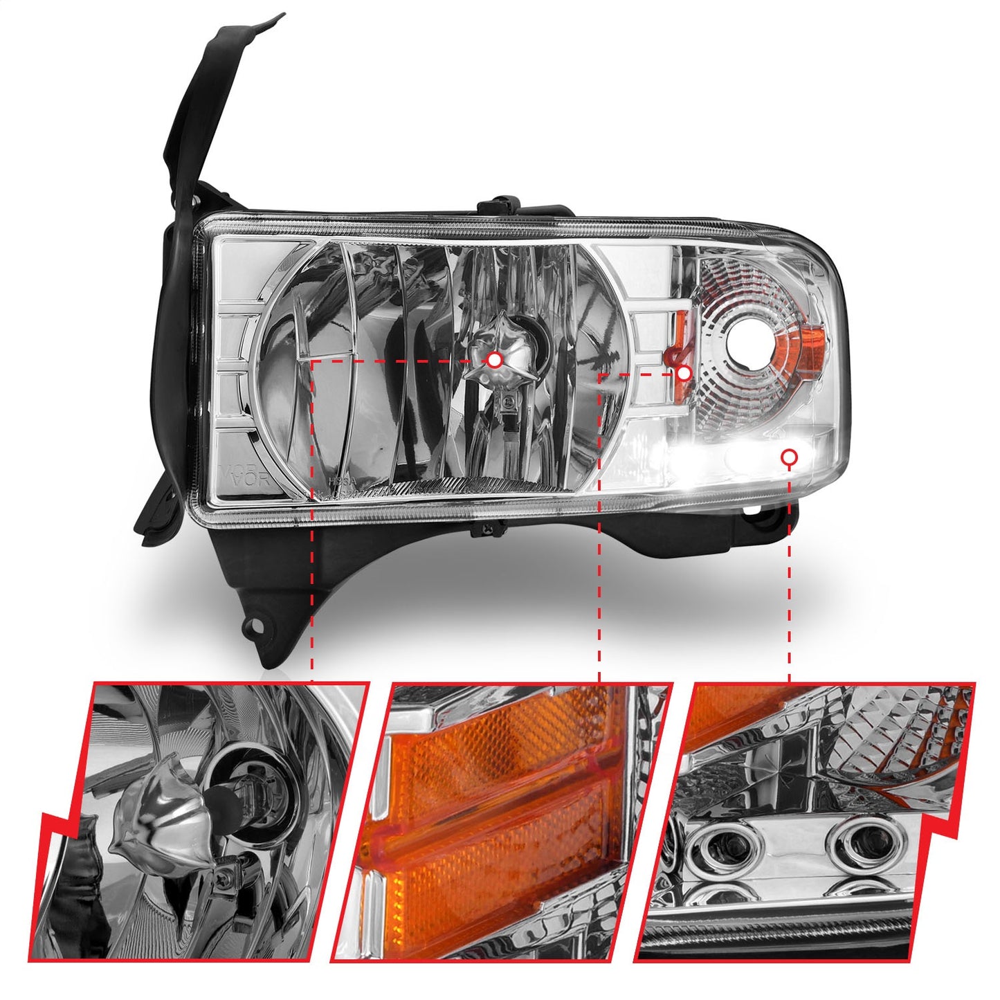 Anzo USA | Crystal Headlight Set Clear Lens Chrome Housing w/LED Accent Pair | Fits Ram 1500 | 111206