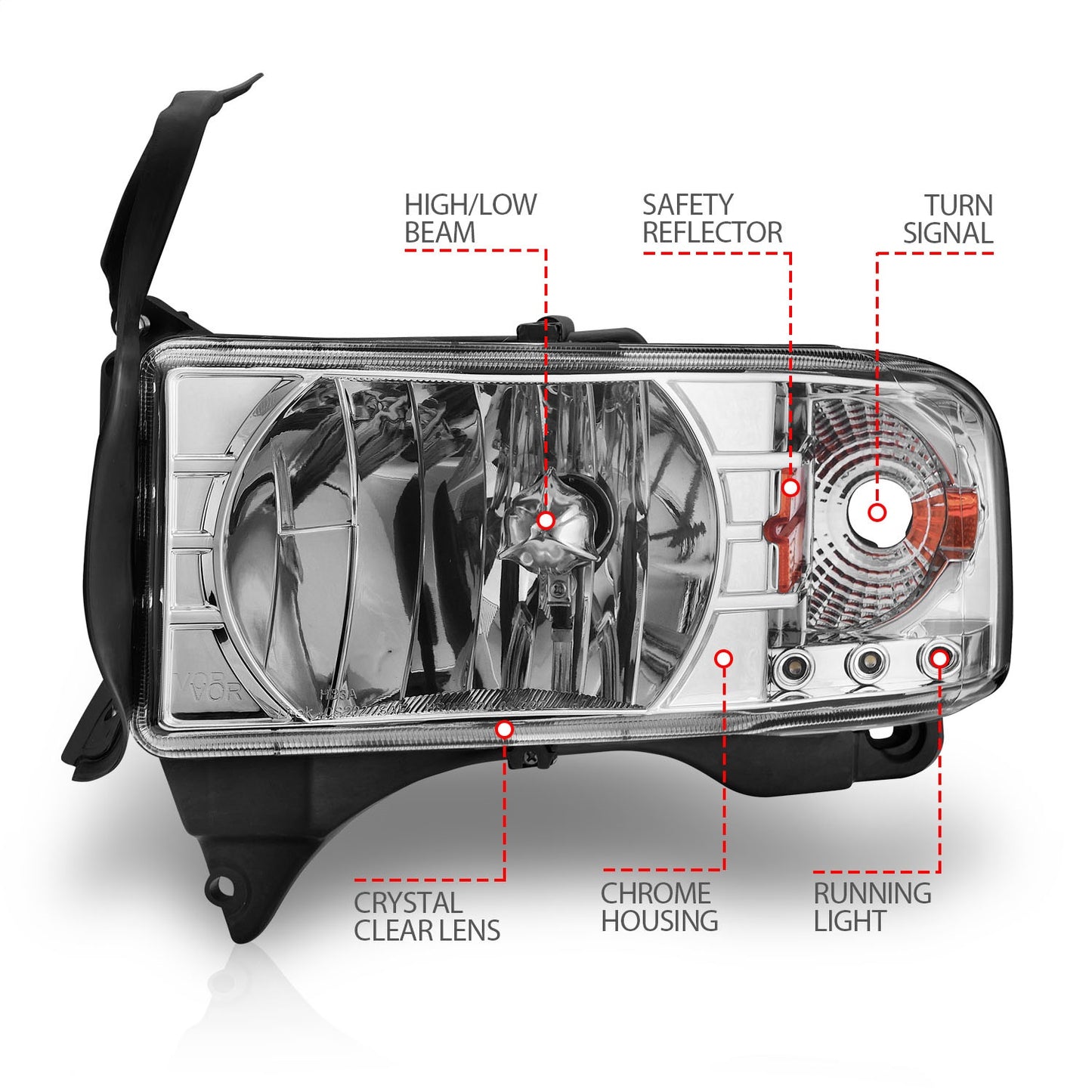 Anzo USA | Crystal Headlight Set Clear Lens Chrome Housing w/LED Accent Pair | Fits Ram 1500 | 111206
