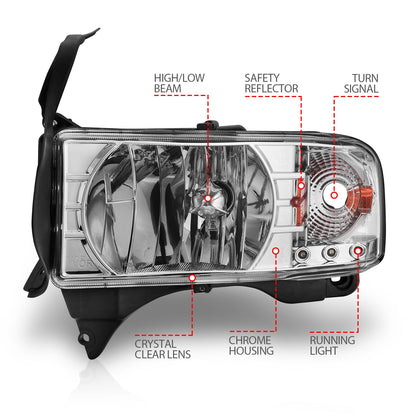 Anzo USA | Crystal Headlight Set Clear Lens Chrome Housing w/LED Accent Pair | Fits Ram 1500 | 111206