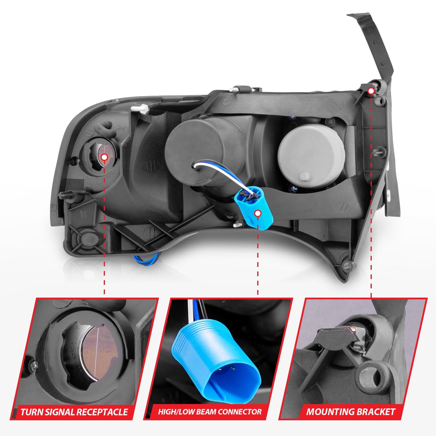 Anzo USA | Crystal Headlight Set Clear Lens Chrome Housing w/LED Accent Pair | Fits Ram 1500 | 111206
