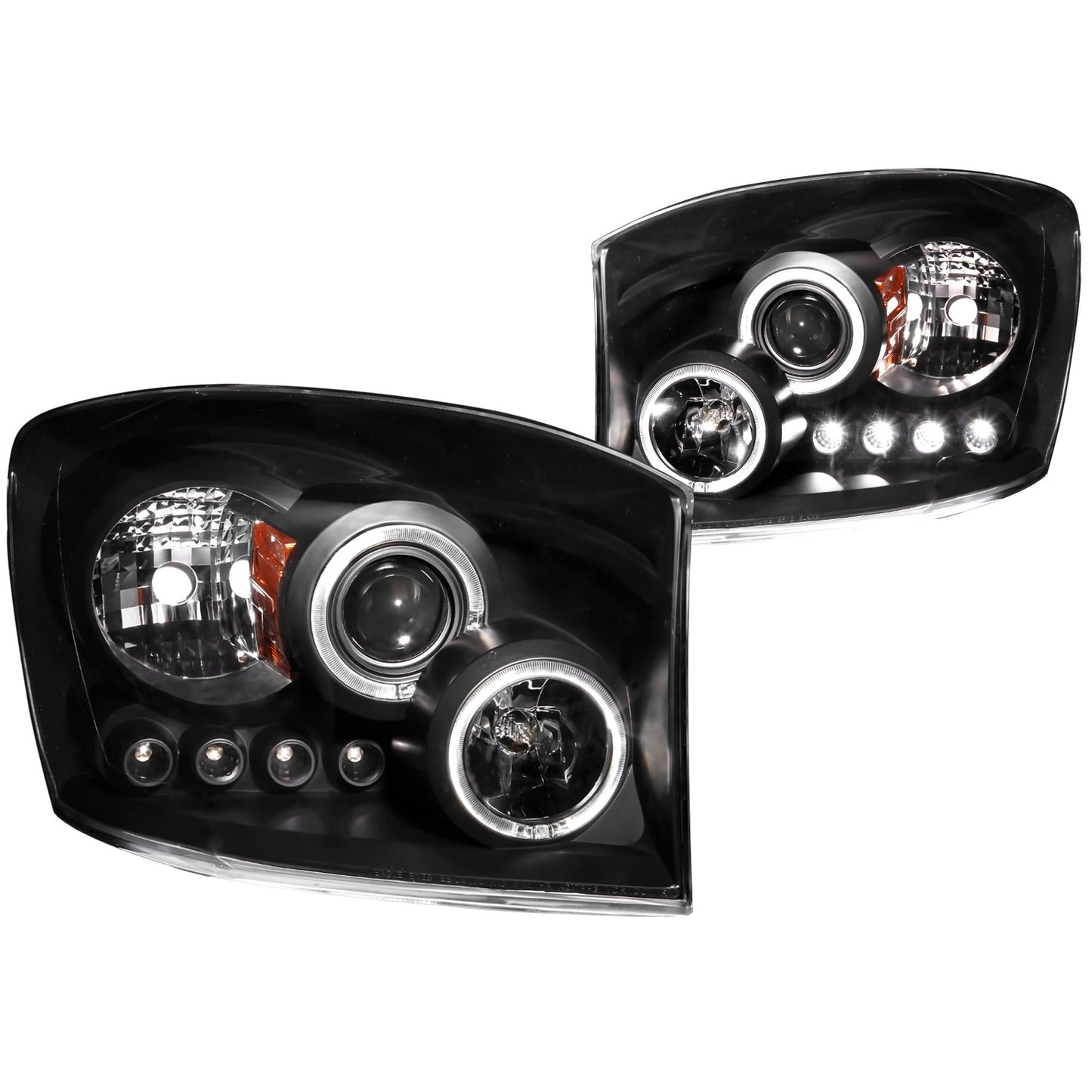 Anzo USA | Projector Headlight Set w/Halo Clear Lens Black Housing w/LED Parking/Projector/Halo Pair | Fits Ram 1500 | 111209