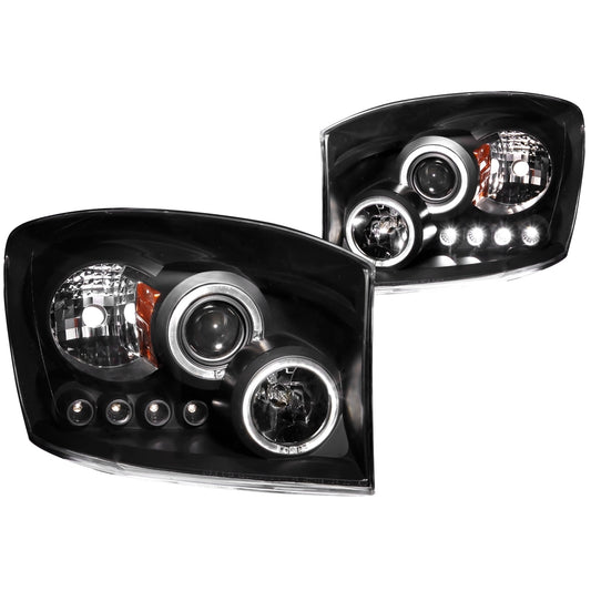 Anzo USA | Projector Headlight Set w/Halo Clear Lens Black Housing w/LED Parking/Projector/Halo Pair | Fits Ram 1500 | 111209