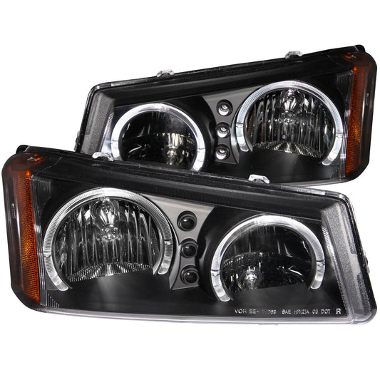 Anzo USA | Crystal Headlight Set w/Halo Clear Lens Black Housing w/LED Parking/Halo Pair | Fits Silverado 1500 | 111212