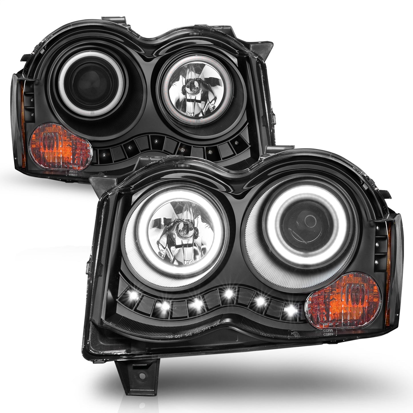 Anzo USA | Projector Headlight Set w/Halo Clear Lens Black Housing RX Halo w/LED Parking/Projector/Halo Pair | Fits Grand Cherokee | 111213