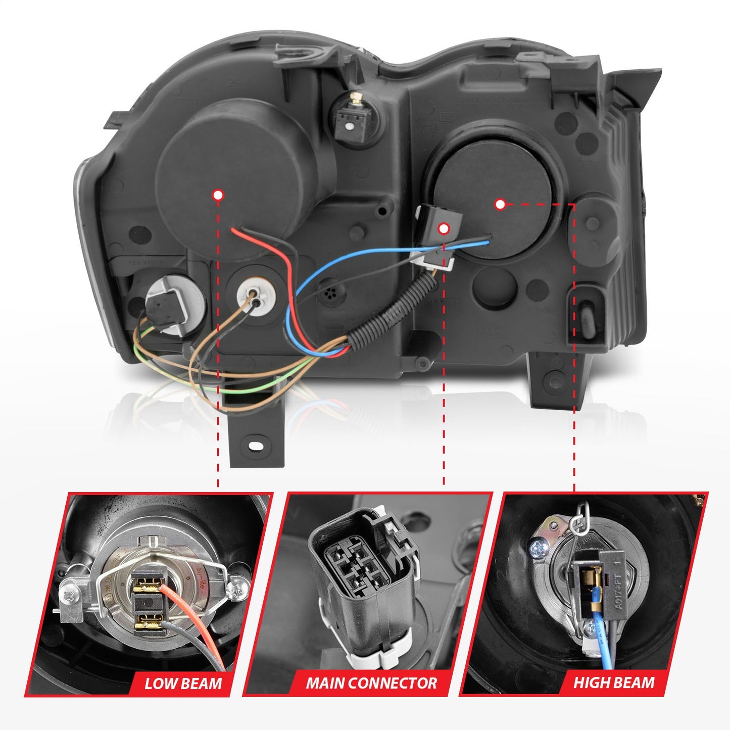 Anzo USA | Projector Headlight Set w/Halo Clear Lens Black Housing RX Halo w/LED Parking/Projector/Halo Pair | Fits Grand Cherokee | 111213