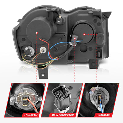 Anzo USA | Projector Headlight Set w/Halo Clear Lens Black Housing RX Halo w/LED Parking/Projector/Halo Pair | Fits Grand Cherokee | 111213