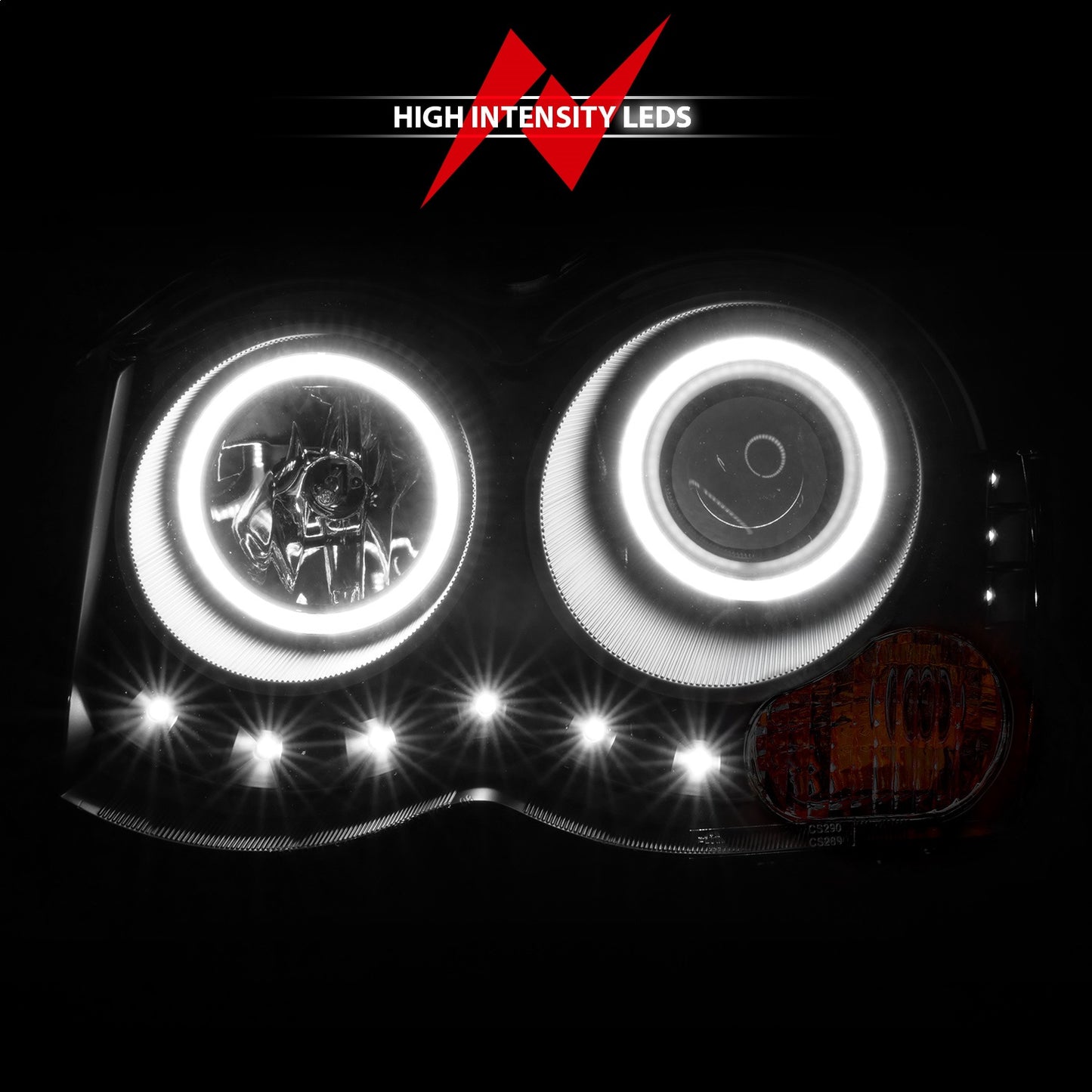 Anzo USA | Projector Headlight Set w/Halo Clear Lens Black Housing RX Halo w/LED Parking/Projector/Halo Pair | Fits Grand Cherokee | 111213