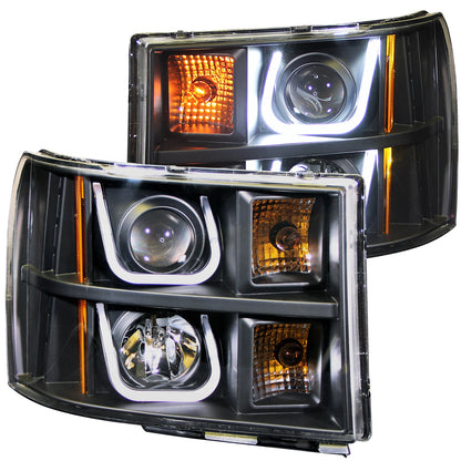 Anzo USA | Projector Headlight Set Clear Lens Black Housing w/U-Bar Pair | Fits Sierra 1500 | 111284