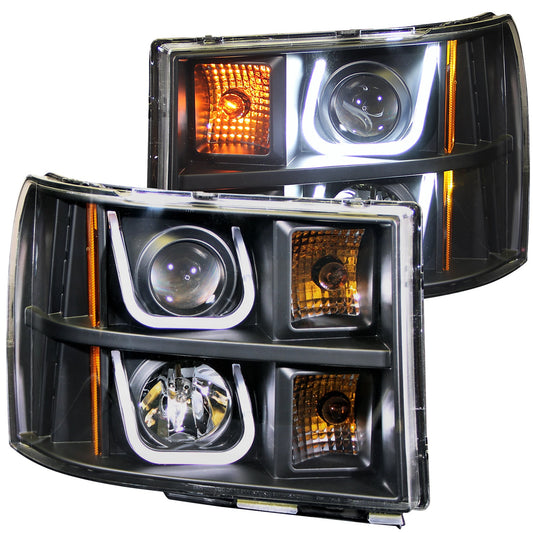 Anzo USA | Projector Headlight Set Clear Lens Black Housing w/U-Bar Pair | Fits Sierra 1500 | 111284