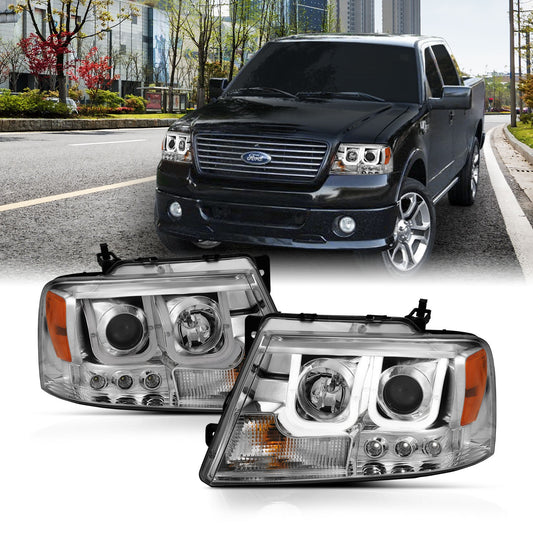 Anzo USA | Projector Headlight Set Clear Lens Chrome Housing w/U-Bar Pair | Fits F-150 | 111287