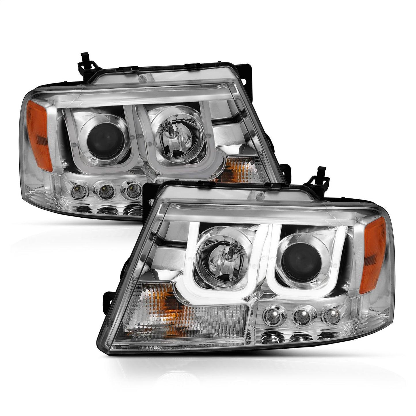 Anzo USA | Projector Headlight Set Clear Lens Chrome Housing w/U-Bar Pair | Fits F-150 | 111287
