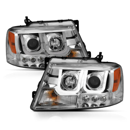 Anzo USA | Projector Headlight Set Clear Lens Chrome Housing w/U-Bar Pair | Fits F-150 | 111287