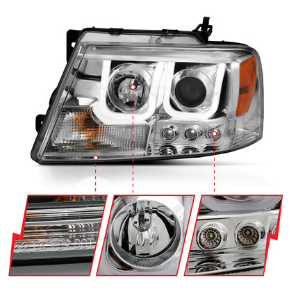 Anzo USA | Projector Headlight Set Clear Lens Chrome Housing w/U-Bar Pair | Fits F-150 | 111287