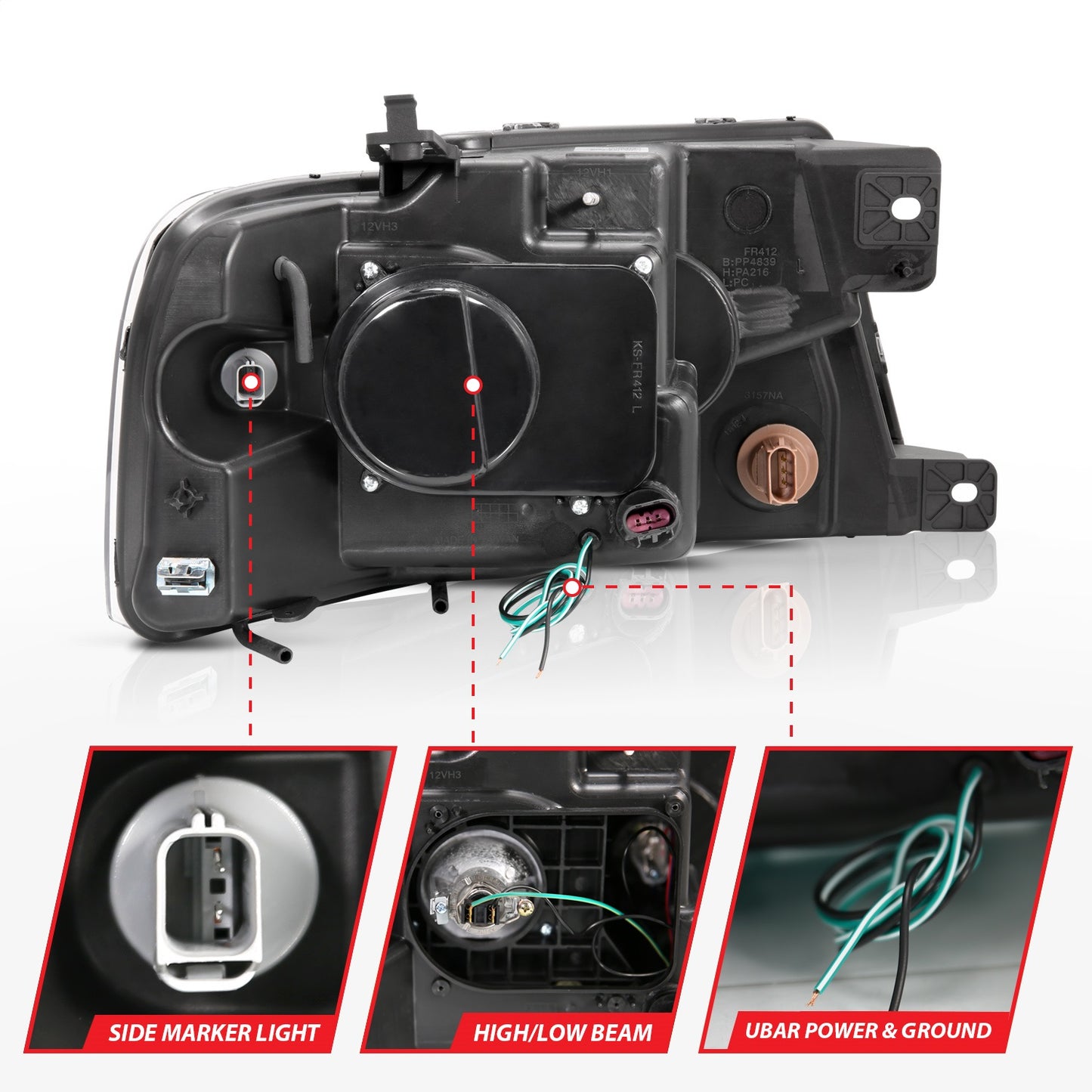 Anzo USA | Projector Headlight Set Clear Lens Chrome Housing w/U-Bar Pair | Fits F-150 | 111287