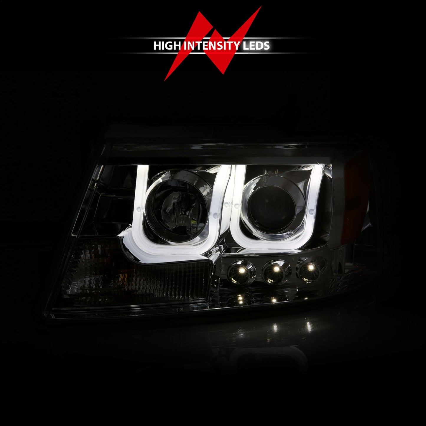 Anzo USA | Projector Headlight Set Clear Lens Chrome Housing w/U-Bar Pair | Fits F-150 | 111287