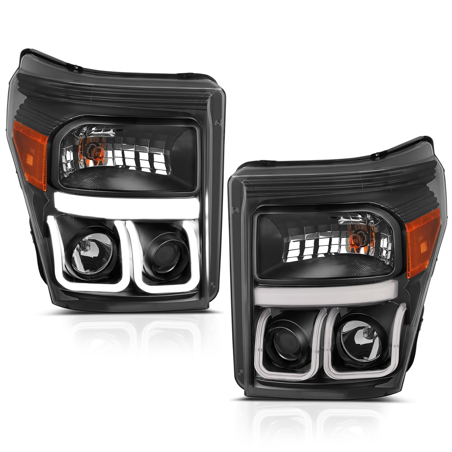 Anzo USA | Projector Headlight Set Clear Lens Black Housing w/U-Bar Pair | Fits F-250 Super Duty | 111292
