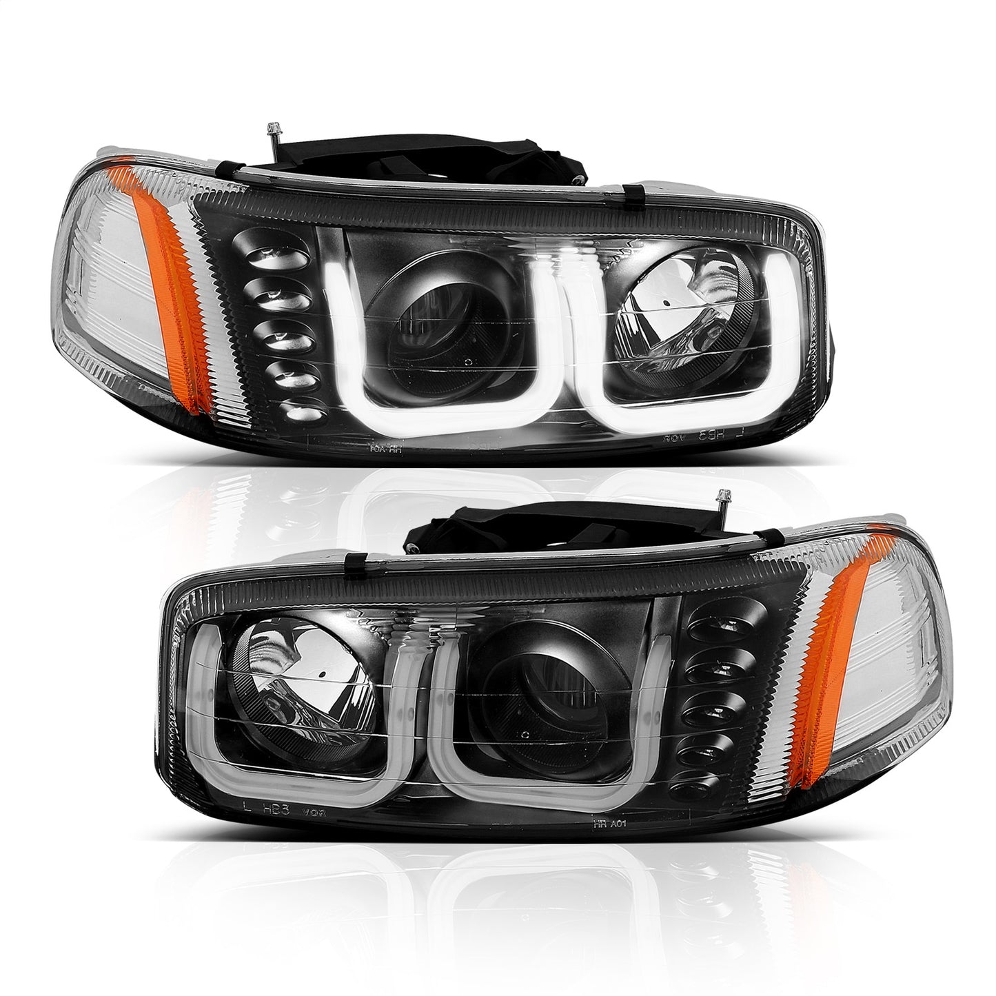 Anzo USA | Projector Headlight Set Clear Lens Black Housing w/U-Bar Pair | Fits Sierra 1500 | 111303