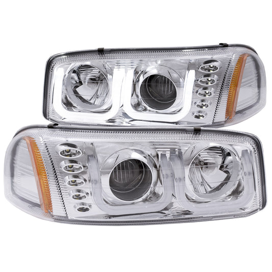 Anzo USA | Projector Headlight Set Clear Lens Chrome Housing w/U-Bar Pair | Fits Sierra 1500 | 111304