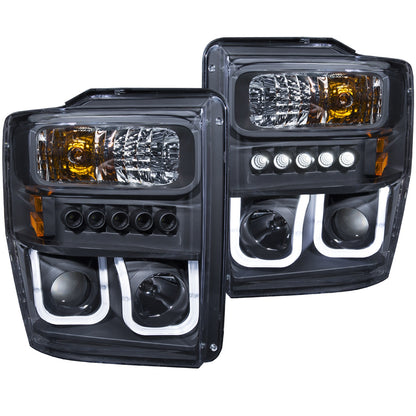 Anzo USA | Projector Headlight Set  Clear Lens  Black Housing  w/U-Bar  Pair  |  Fits F-250 Super Duty | 111305