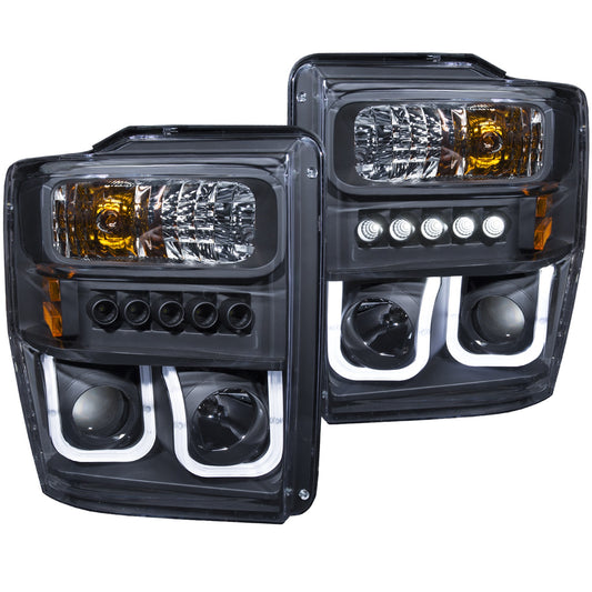 Anzo USA | Projector Headlight Set  Clear Lens  Black Housing  w/U-Bar  Pair  |  Fits F-250 Super Duty | 111305