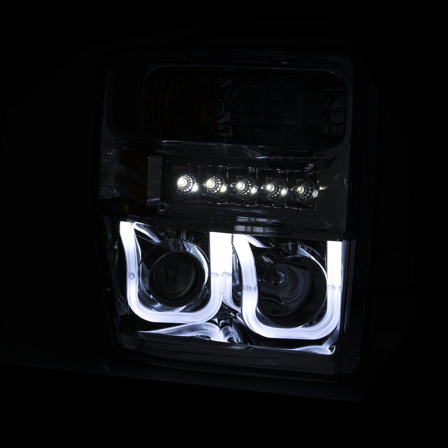 Anzo USA | Projector Headlight Set  Clear Lens  Black Housing  w/U-Bar  Pair  |  Fits F-250 Super Duty | 111305