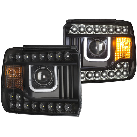 Anzo USA | Projector Headlight Set Clear Lens Black Housing w/U-Bar Pair | Fits Sierra 1500 | 111316