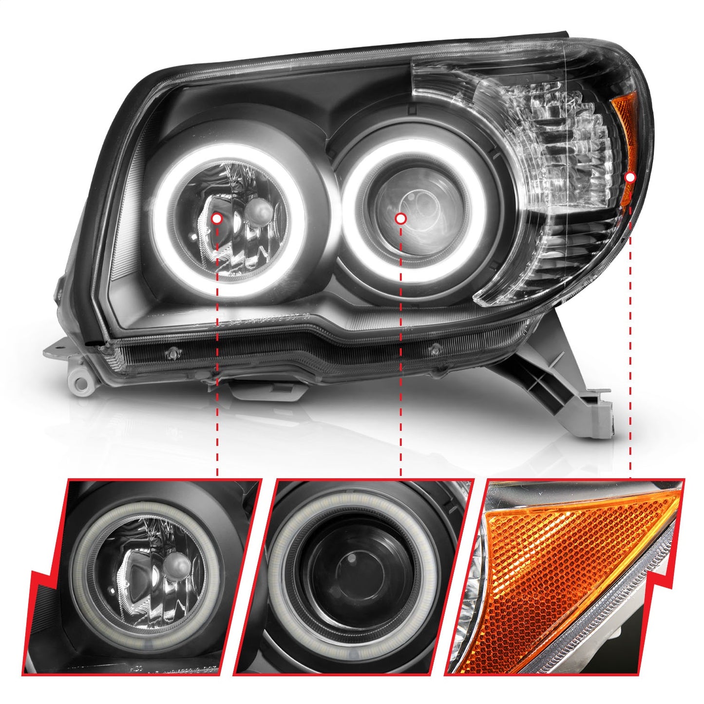 Anzo USA | Projector Headlight Set Clear Lens Black Housing w/U-Bar Pair | Fits 4Runner | 111320