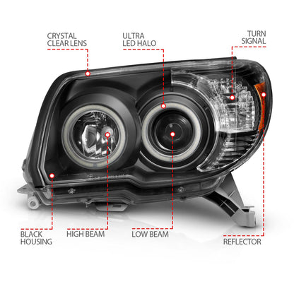 Anzo USA | Projector Headlight Set Clear Lens Black Housing w/U-Bar Pair | Fits 4Runner | 111320