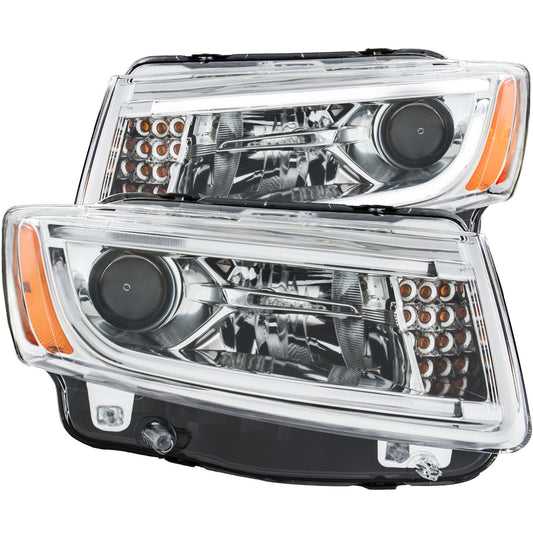 Anzo USA | Projector Headlight Set Clear Lens Chrome Housing Pair w/Plank Style Design | Fits Grand Cherokee | 111328