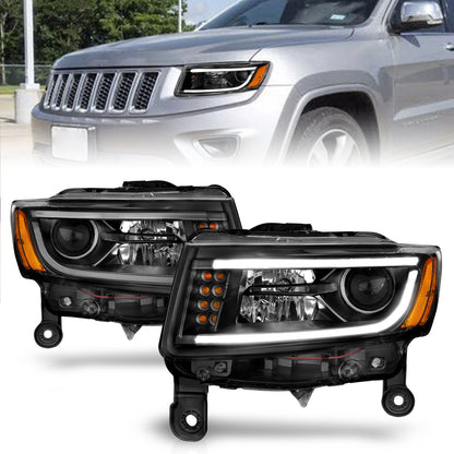 Anzo USA | Projector Headlight Set Clear Lens Black Housing Pair w/Plank Style Design | Fits Grand Cherokee | 111329