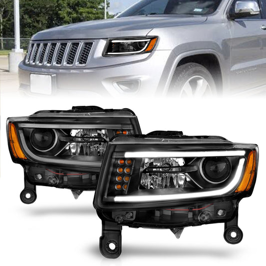 Anzo USA | Projector Headlight Set Clear Lens Black Housing Pair w/Plank Style Design | Fits Grand Cherokee | 111329