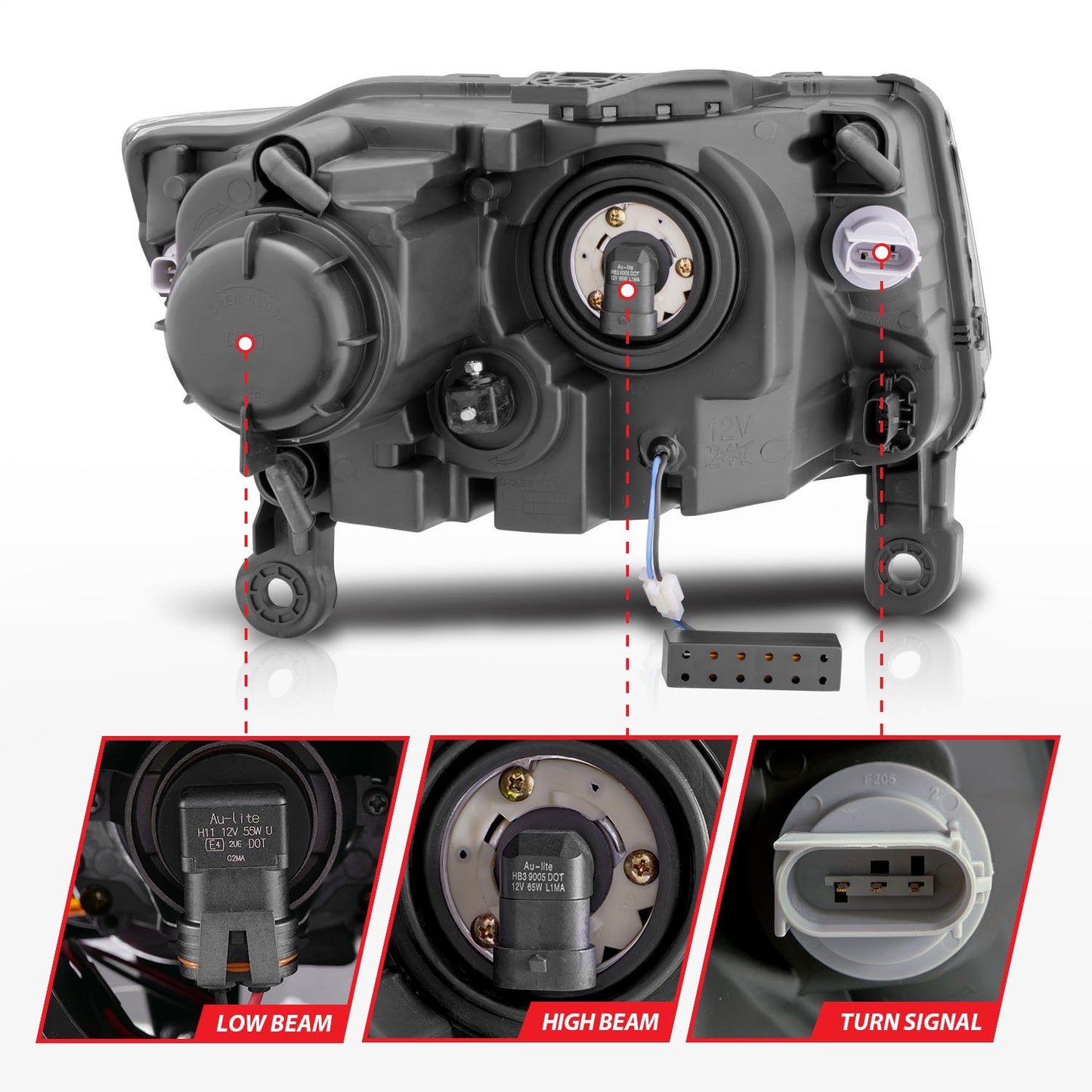 Anzo USA | Projector Headlight Set Clear Lens Black Housing Pair w/Plank Style Design | Fits Grand Cherokee | 111329
