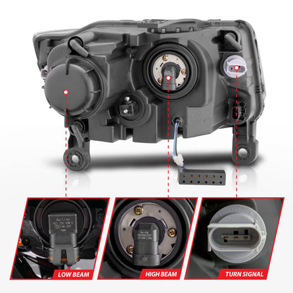 Anzo USA | Projector Headlight Set Clear Lens Black Housing Pair w/Plank Style Design | Fits Grand Cherokee | 111329