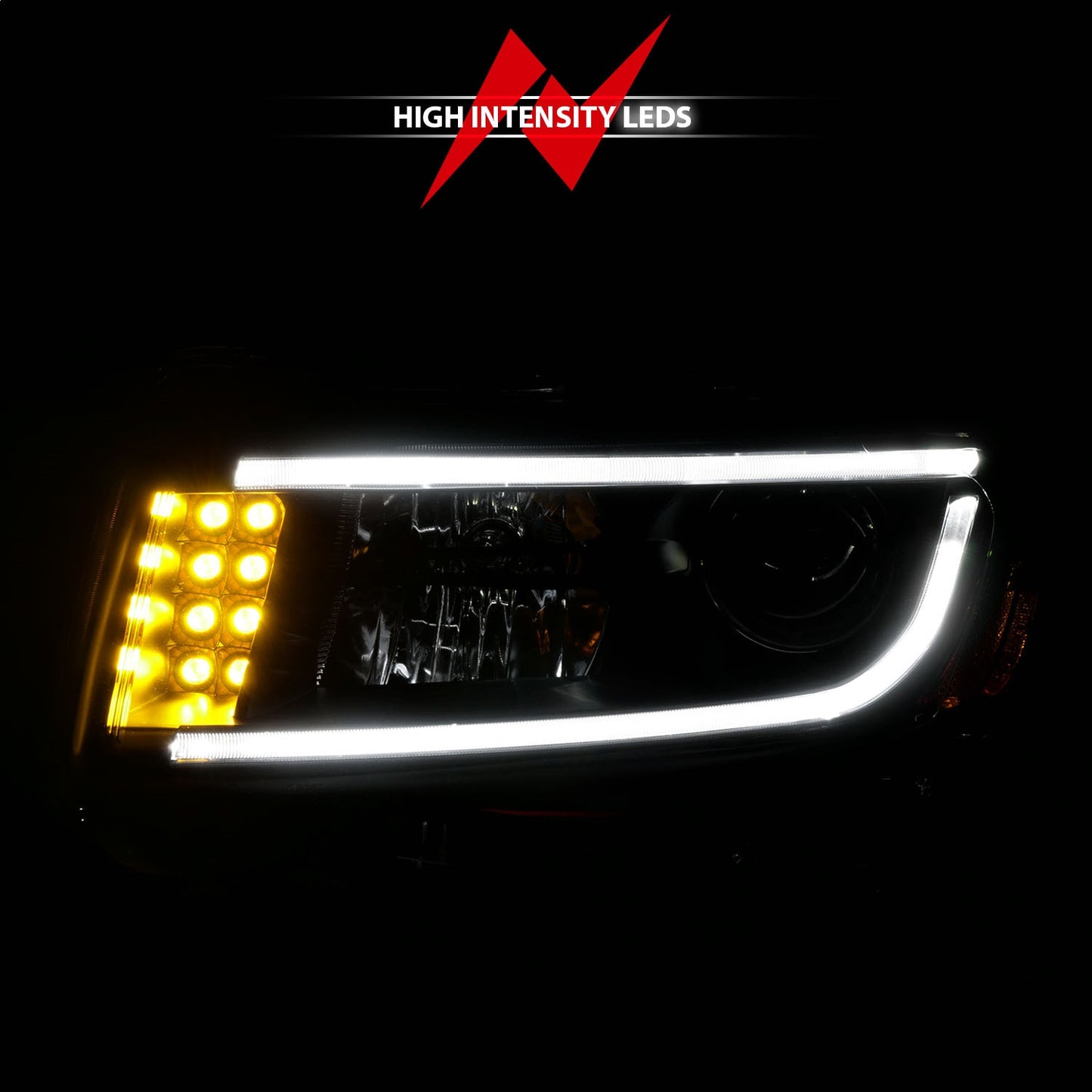 Anzo USA | Projector Headlight Set Clear Lens Black Housing Pair w/Plank Style Design | Fits Grand Cherokee | 111329
