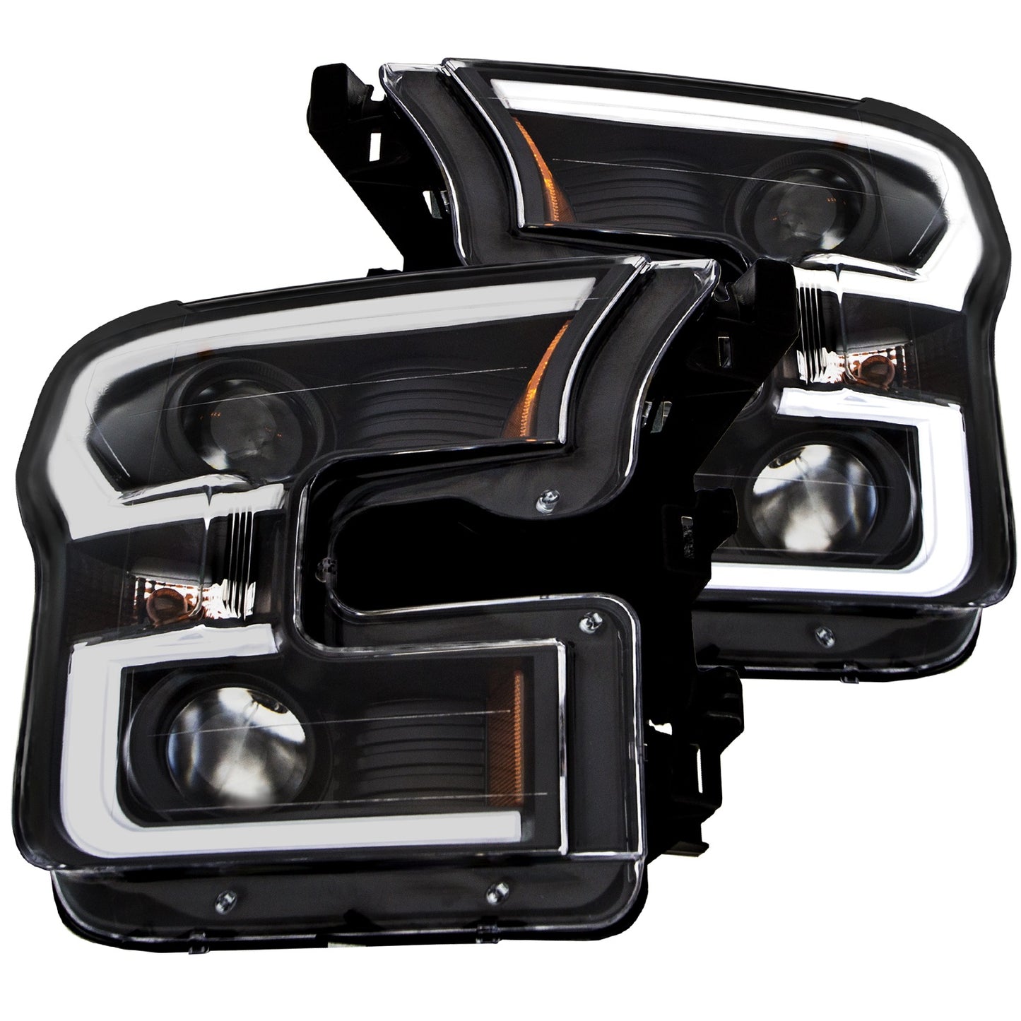 Anzo USA | Projector Headlight Set Amber Lens Black Housing Pair w/Plank Style Back | Fits F-150 | 111347