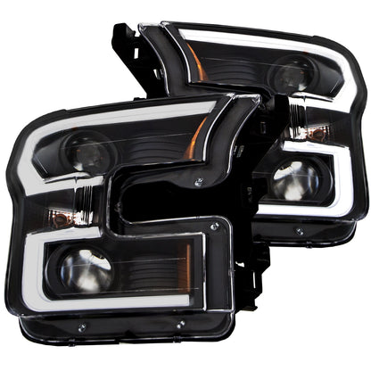 Anzo USA | Projector Headlight Set Amber Lens Black Housing Pair w/Plank Style Back | Fits F-150 | 111347