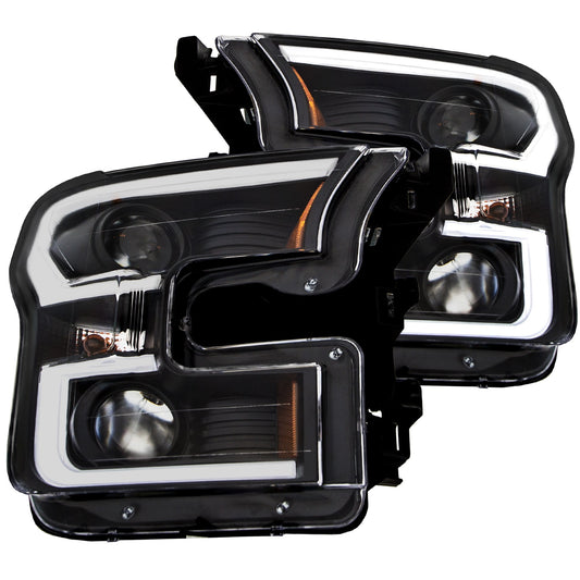 Anzo USA | Projector Headlight Set Amber Lens Black Housing Pair w/Plank Style Back | Fits F-150 | 111347