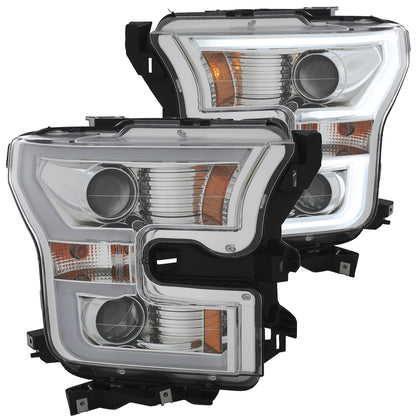 Anzo USA | Projector Headlight Set Amber Lens Chrome Housing Pair w/Plank Style Back | Fits F-150 | 111348