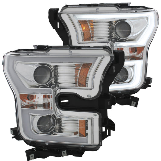 Anzo USA | Projector Headlight Set Amber Lens Chrome Housing Pair w/Plank Style Back | Fits F-150 | 111348