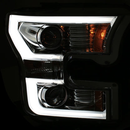 Anzo USA | Projector Headlight Set Amber Lens Chrome Housing Pair w/Plank Style Back | Fits F-150 | 111348