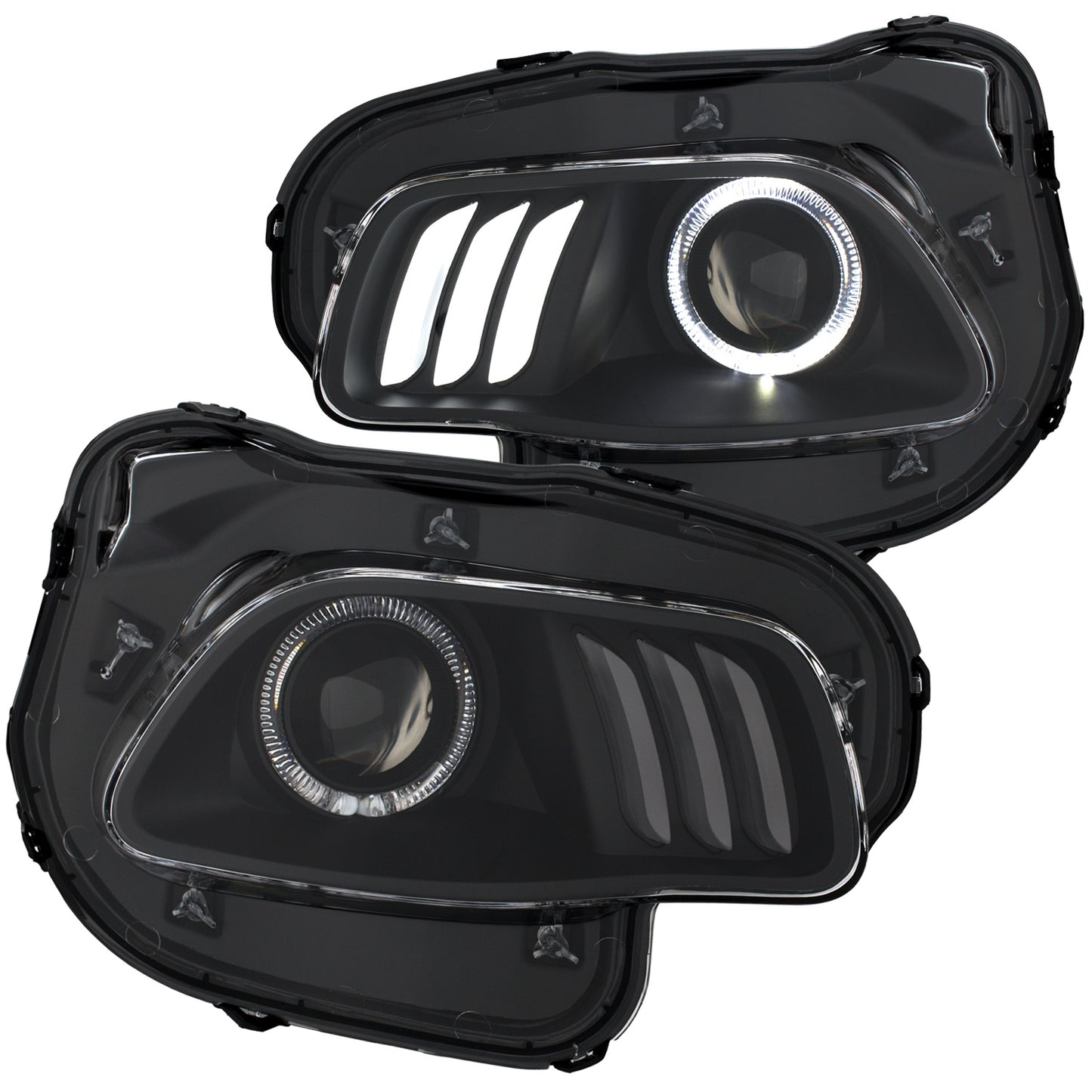 Anzo USA | Projector Headlight Set Clear w/White And Red Lens Black Housing Pair | Fits Cherokee | 111353